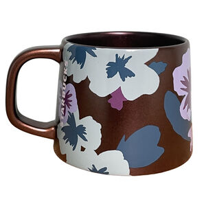 Starbucks Mug 2020 Bronze Floral Purple Blue Pansies 14 oz. Short Mug